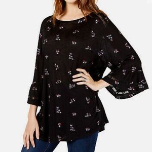 Lucky Brand | Embroidered Flutter-Sleeve Top | Black